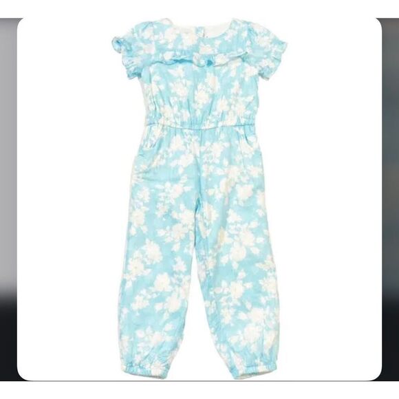 NWT Janie & Jack Blue Floral Lace Jumpsuit With Pockets Size 5 - Picture 1 of 8